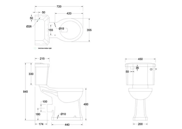 Comfort Height Close coupled pan - 44cm lever cistern - Coloured - Image 2