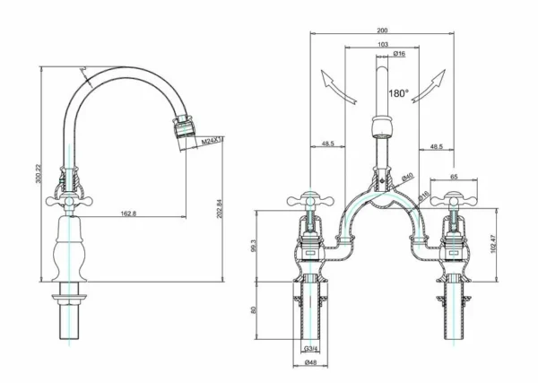 Burlington Quarter turn Arch mixer with curved spout - Claremont Handles - Image 2
