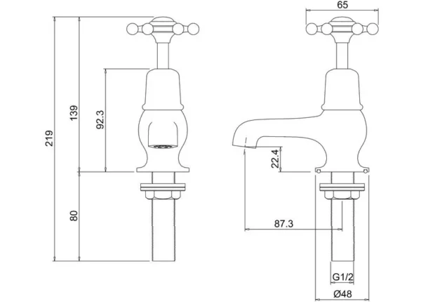 Burlington Quarter turn basin pillar taps 3" - Birkenhead Handles - Image 2