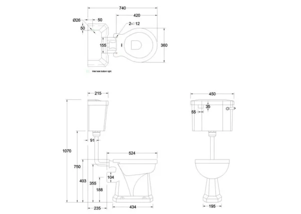 Low Level toilet pan - 44cm lever cistern - Coloured - Image 2