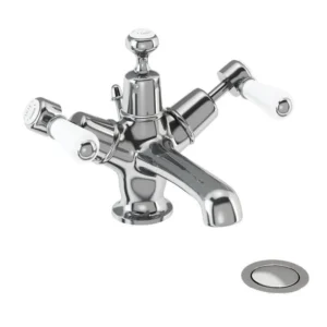 Burlington quarter turn Basin Mixer Chrome - pop up waste - Kensington handles