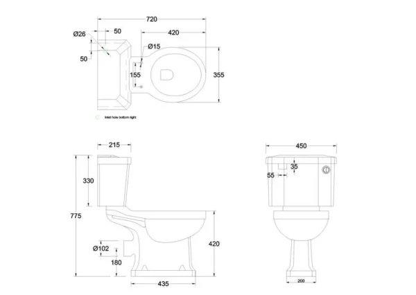 Close coupled pan - 44cm push button cistern - Coloured - Image 2