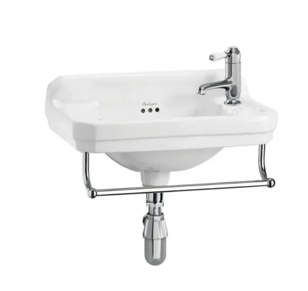 51cm Cloakroom basin (1th right) - Coloured - Chrome towel rail