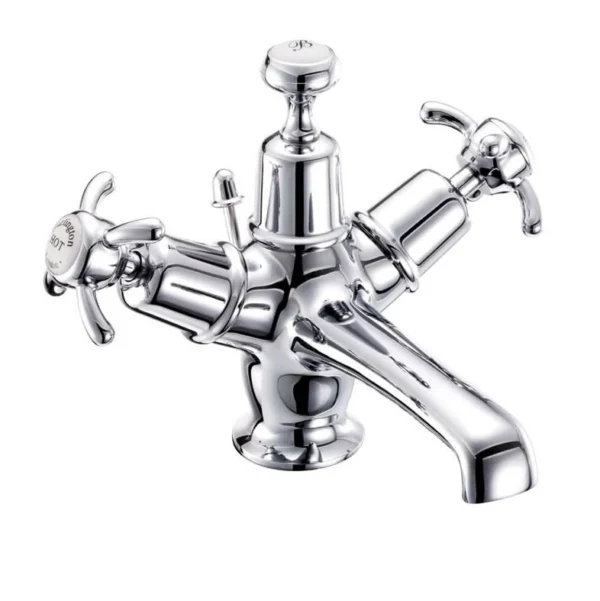 Burlington quarter turn Basin Mixer Chrome with pop up waste - Anglesey handles
