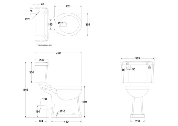 Comfort Height Close coupled pan - 52cm push button cistern - Coloured - Image 2