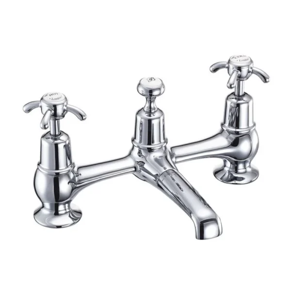 Burlington Quarter turn Bridge basin Mixer - Plug and Chain - Anglesey Handles