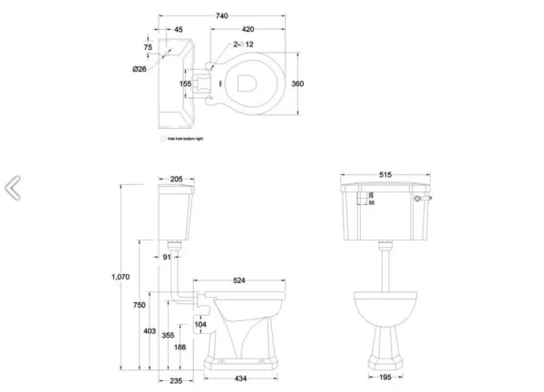 Low Level toilet pan - 52cm lever cistern - Coloured - Image 2