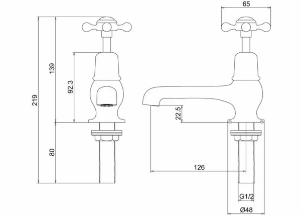 Burlington Quarter turn basin pillar taps 5" - Claremont Handles - Image 2