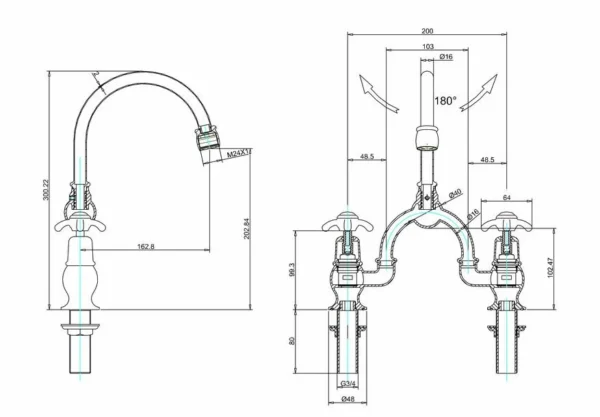 Burlington Quarter turn Arch mixer with curved spout - Anglesey Handles - Image 2