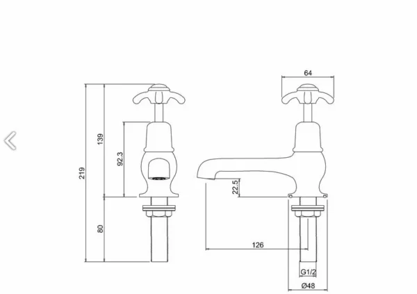 Burlington Quarter turn basin pillar taps 5" - Anglesey Handles - Image 2