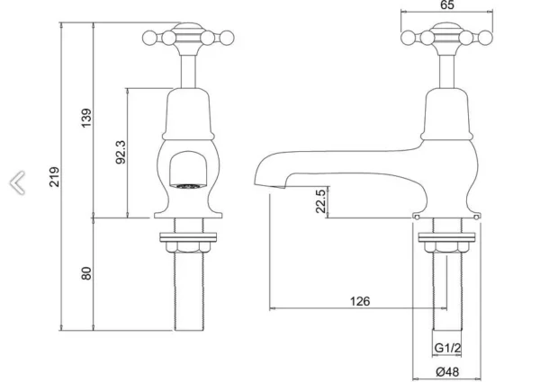 Burlington Quarter turn basin pillar taps 5" - Birkenhead Handles - Image 2