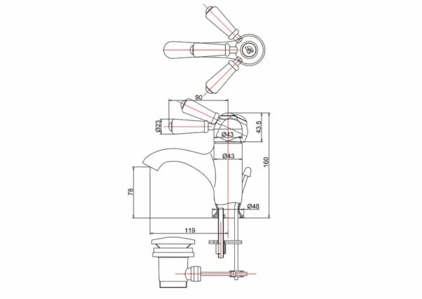 Chelsea curved basin mono tap with pop up waste - Image 2