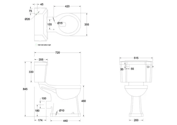 Comfort Height Close coupled pan - 52cm lever cistern - Coloured - Image 2