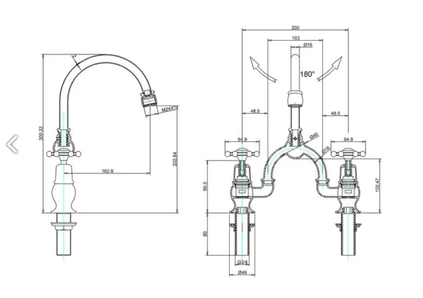 Burlington Quarter turn Arch mixer with curved spout - Birkenhead Handles - Image 2