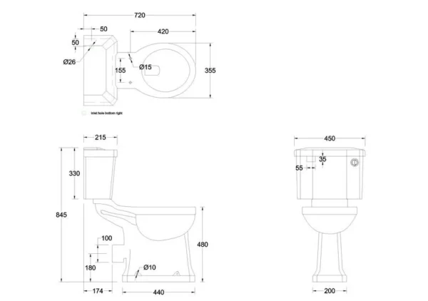 Comfort Height Close coupled pan - 44cm push button cistern - Coloured - Image 2