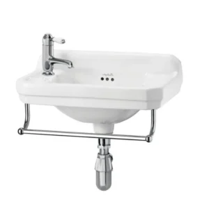 51cm Cloakroom basin (1th left) - Coloured - Chrome towel rail