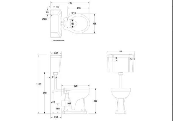 Comfort Height Low Level toilet pan - 52cm lever cistern - Coloured - Image 2