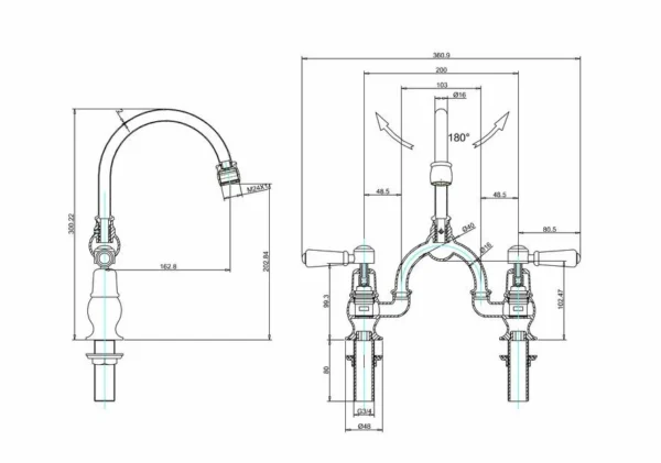 Burlington Quarter turn Arch mixer with curved spout - Kensington Handles - Image 2