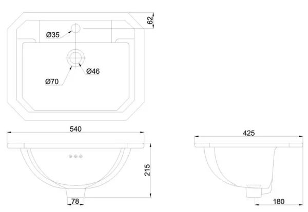 Burlington Drop in basin Vanity Basin 54 x 42cm one tap hole - Coloured - Image 2
